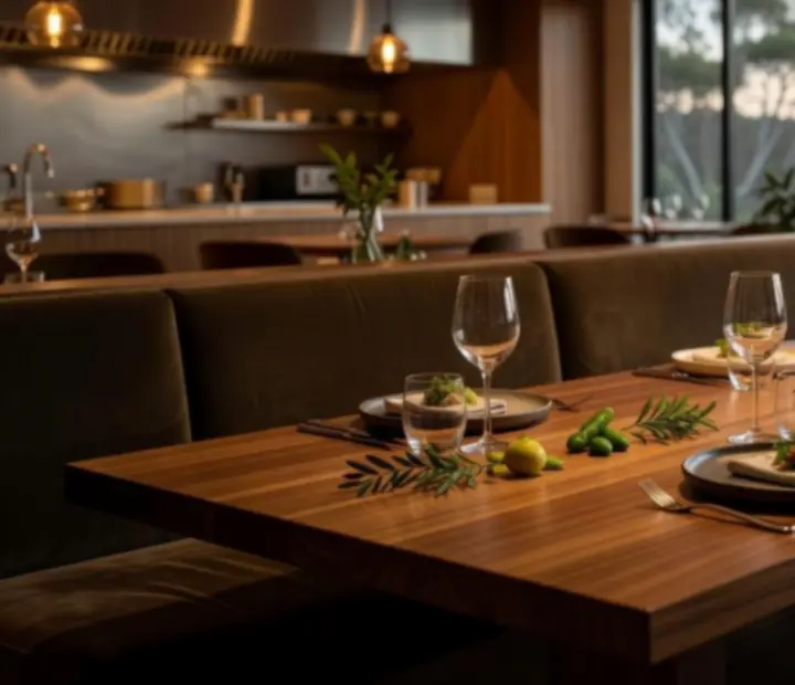 Chef's table private dining room set for an intimate degustation at Potand Platter