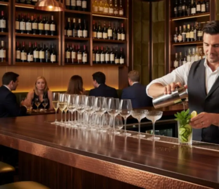Elegant cocktail bar at Potand Platter with signature drinks prepared for service